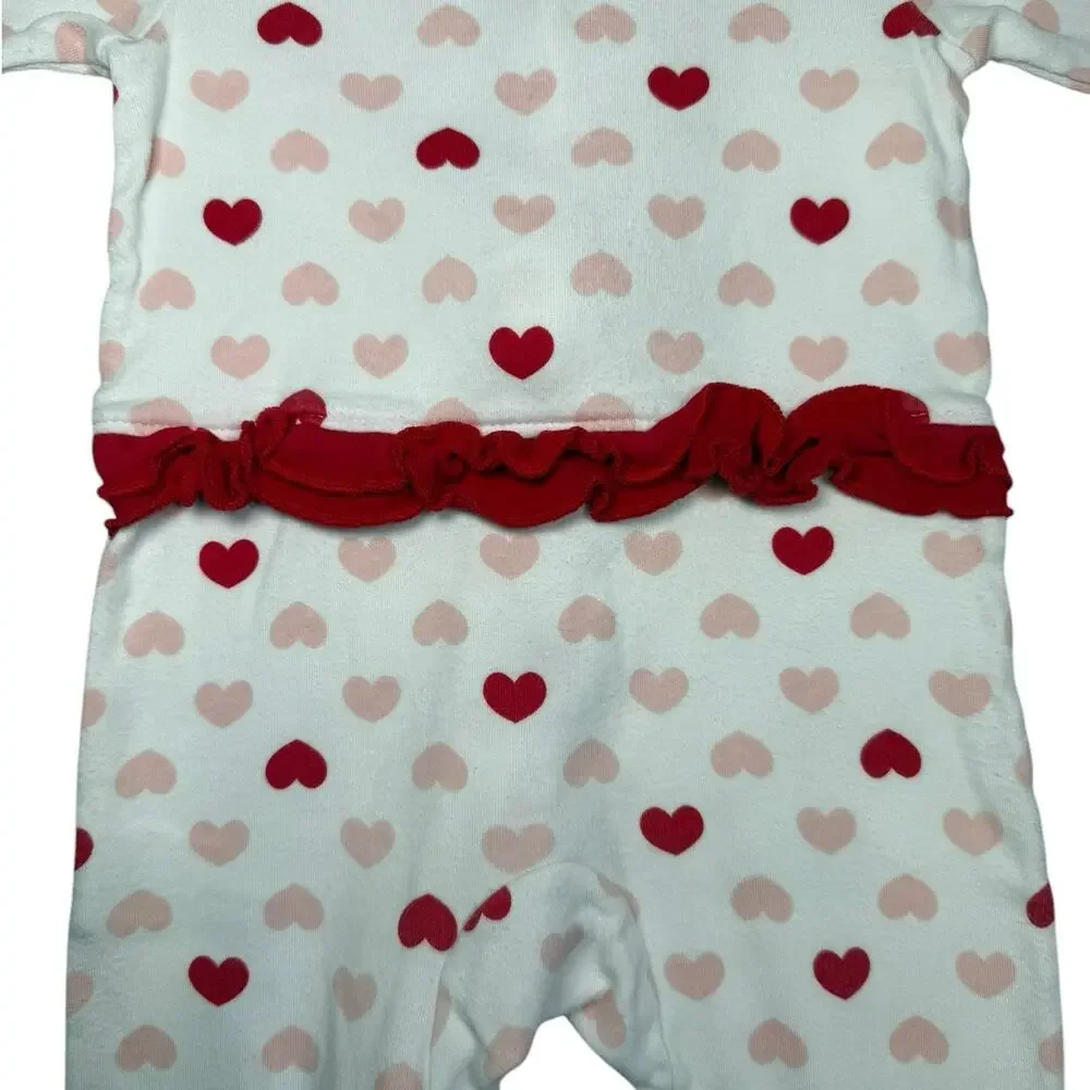 Carters Footie Sleeper Pajamas Baby Girl Hearts White Red 9 Months